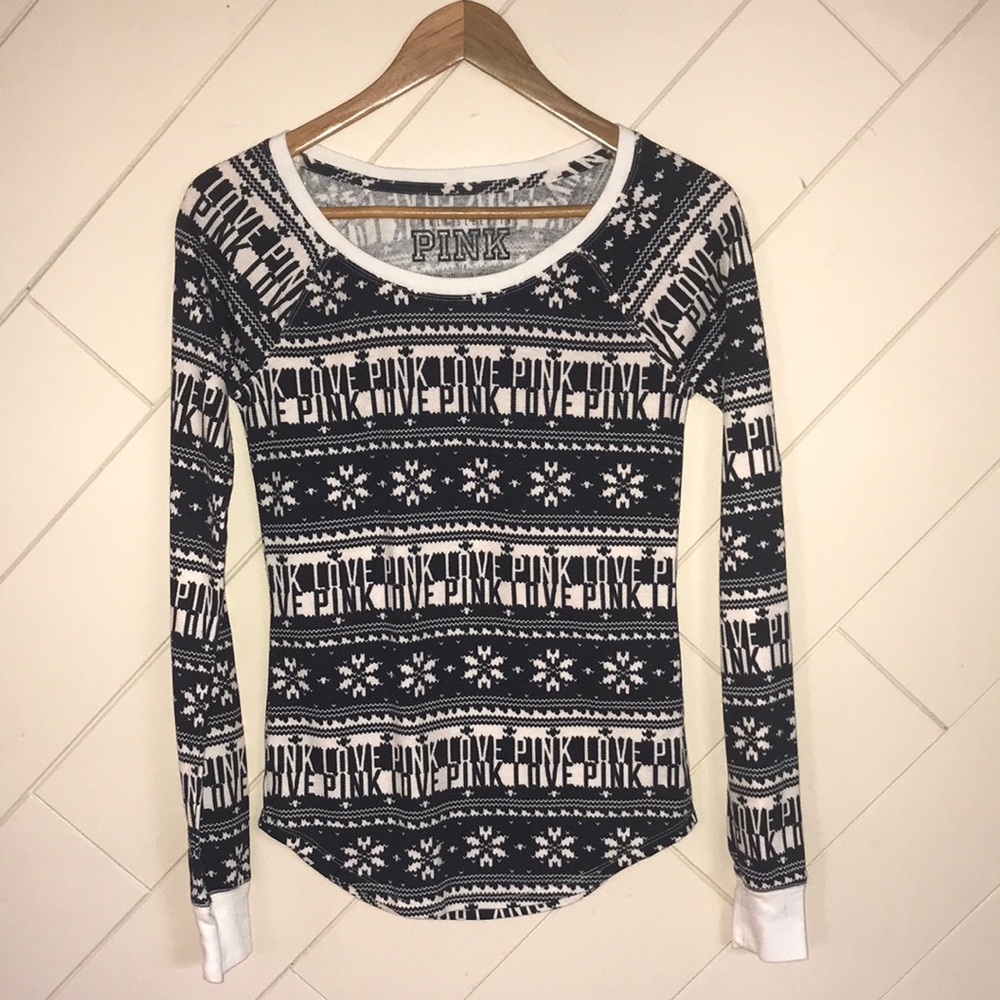 PINK Black/Cream Thermal Top - Size S